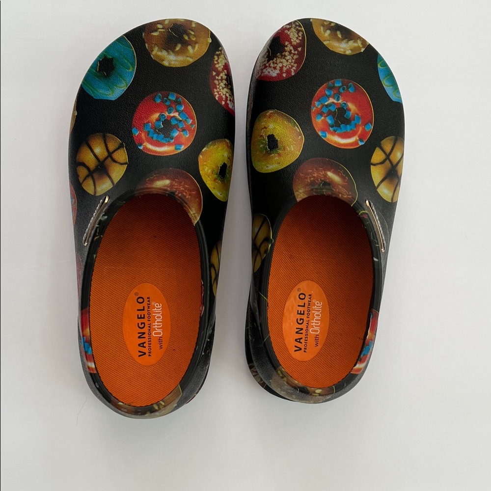 Vangelo  Chef Clogs with Donut Design - Black and Orange